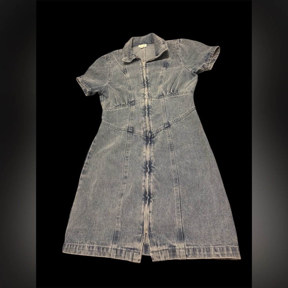 Le Lis denim zip up short sleeve dress small